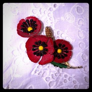 VINTAGE Poppy flower Brooch 3”.